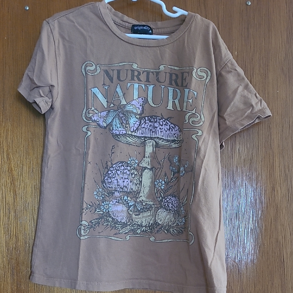 Brown Graphic Tee with Nature Print
